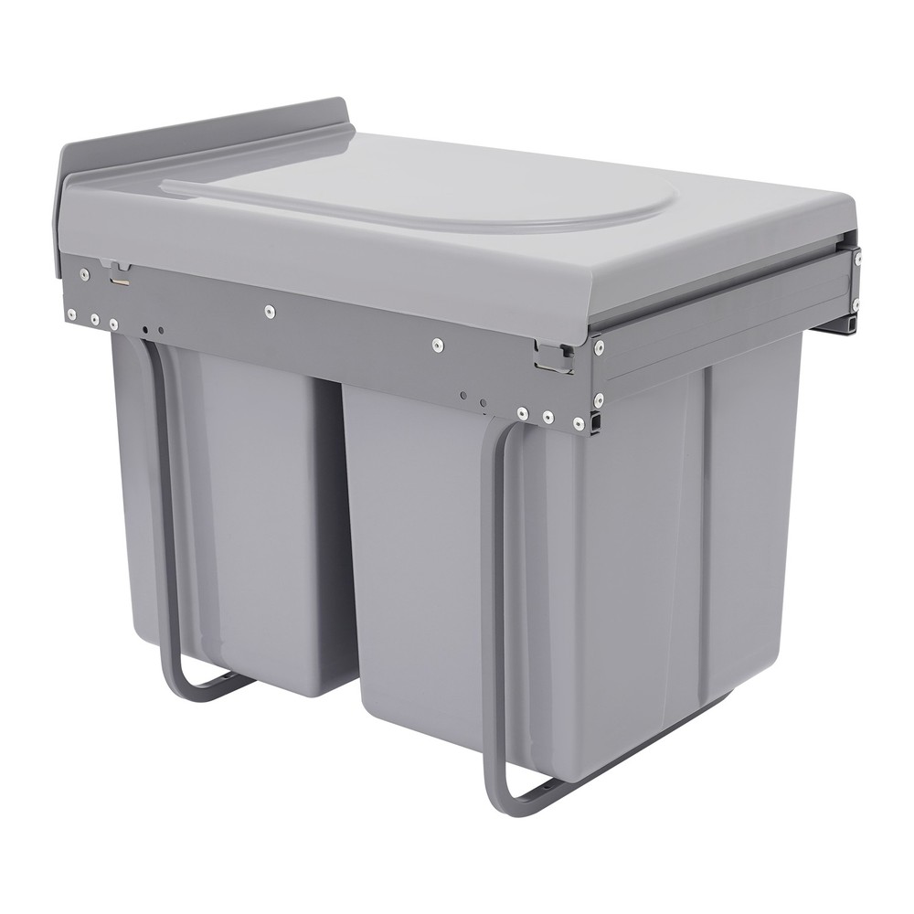 40L Kitchen Waste Bin Pullout Garbage Trash Can Double Pull-Out Trash Can Grey