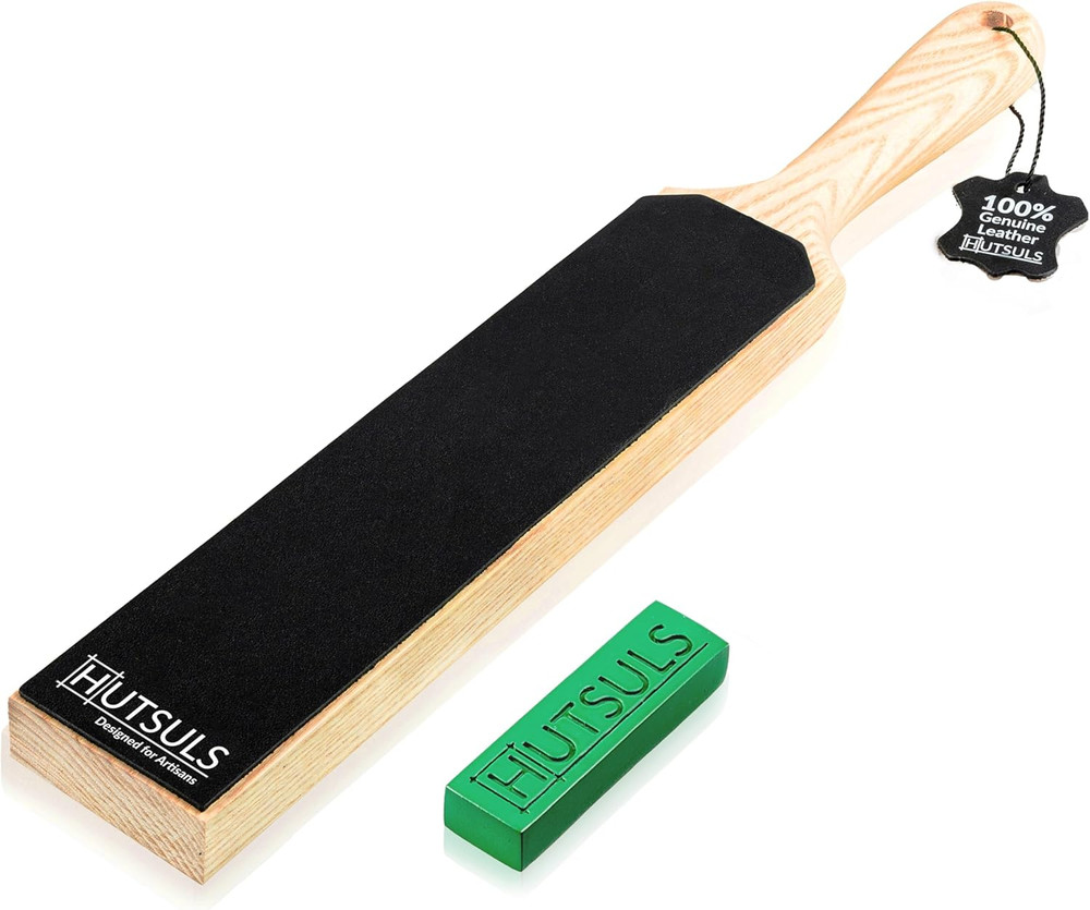 Double Sided Leather Strop Paddle Kit - Get Razor-Sharp Edges, Ergonomic Handle,
