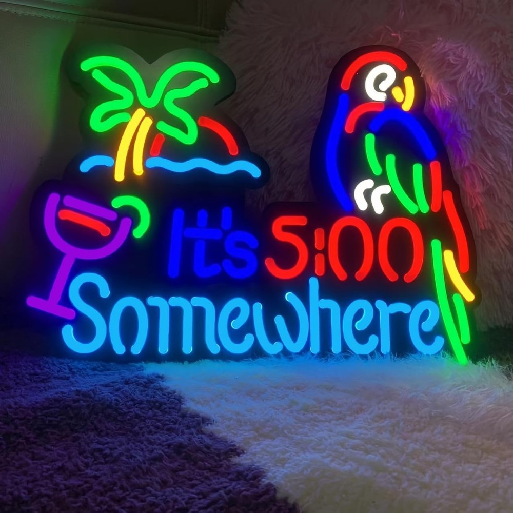 LDGJ Its 5 o'clock somewhere neon sign decor Parrot Custom Customized Home Be...