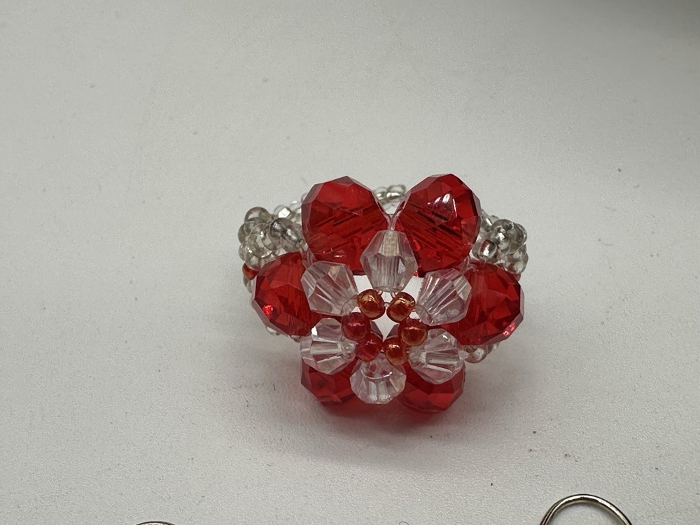 Handcrafted Red Beaded Earrings & Ring