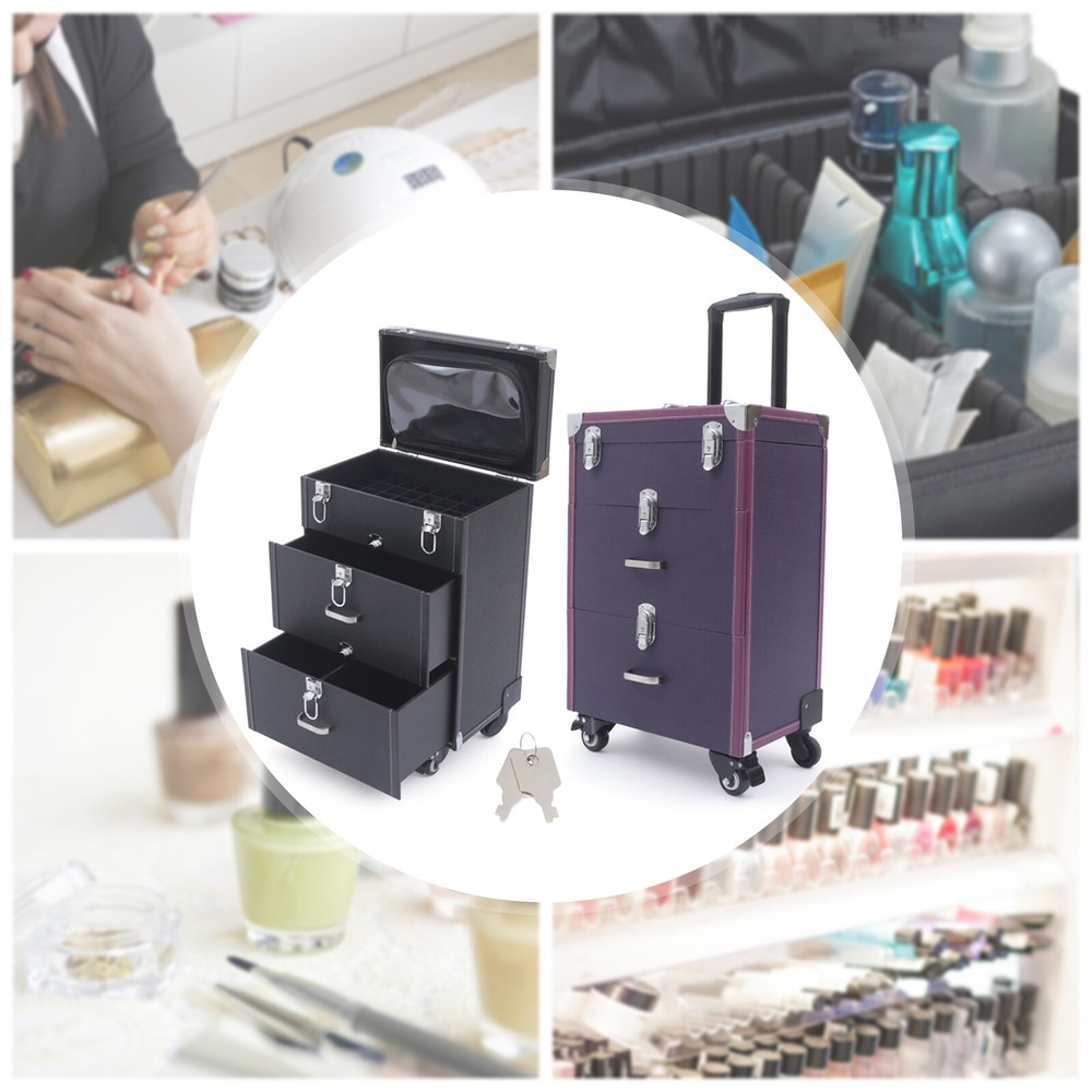 Professional Rolling Makeup Train Case Cosmetic Trolley Makeup Storage Organizer