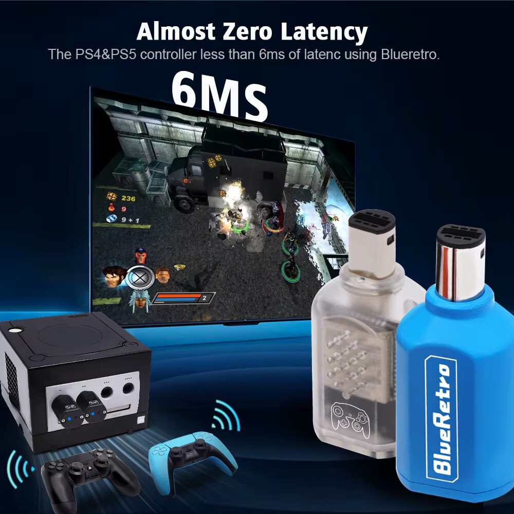 Wireless Bluetooth Receiver - Nintendo Gamecube - (Grey) Blue Retro