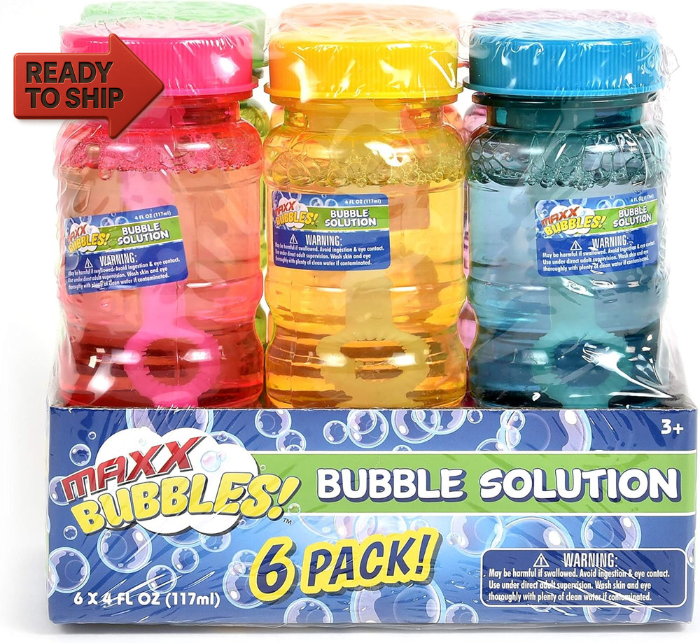 Sunny Days Entertainment 6 Pack Bubble Solution – 4Oz Bubble Blower Bottles Wit