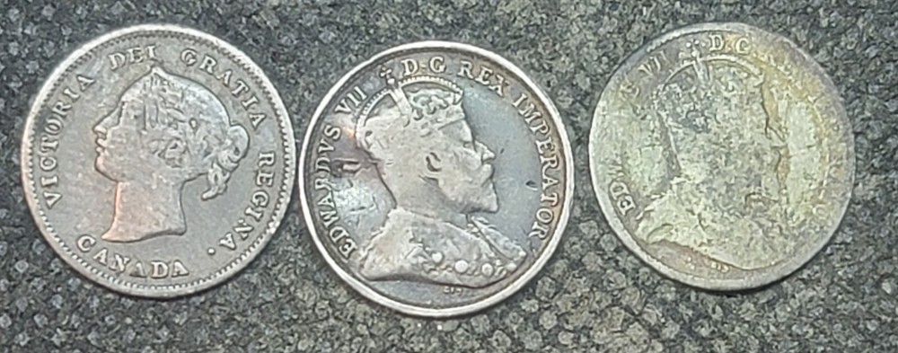 3 CANADA 5¢ SILVER COINS, 1880-08-09 L901