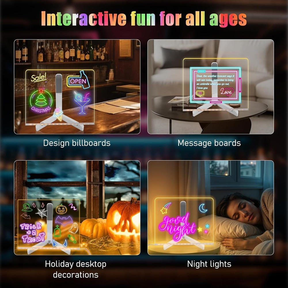 Led Note Board with Colors, Light Up Acrylic Message Board, Glowing Acrylic D...