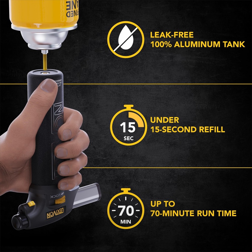 LEXIVON Butane Torch Lighter, Refillable Kitchen Cooking | Black