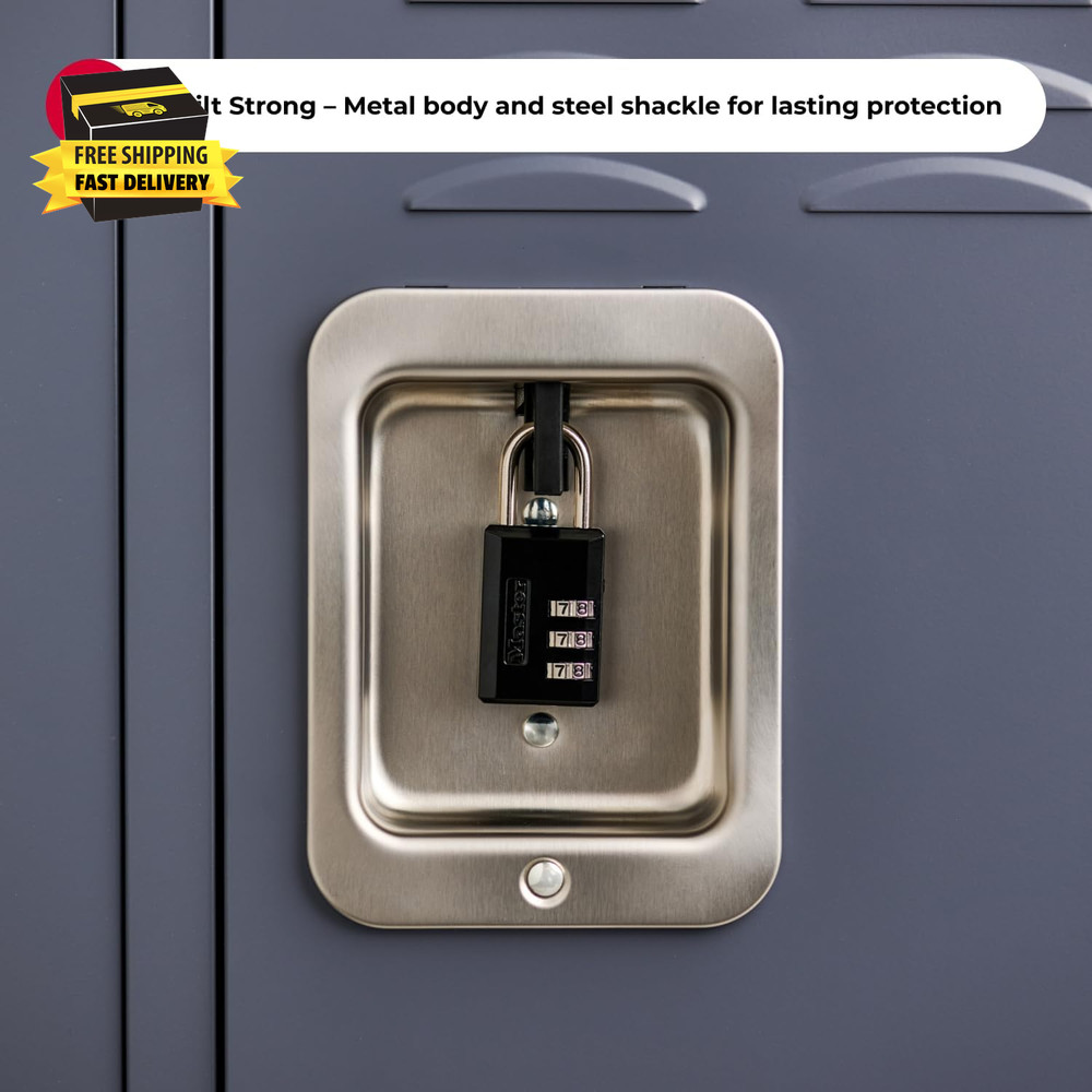 Black Combination Padlock, Indoor Gym Locker Lock with Customizable 3-Digit Code