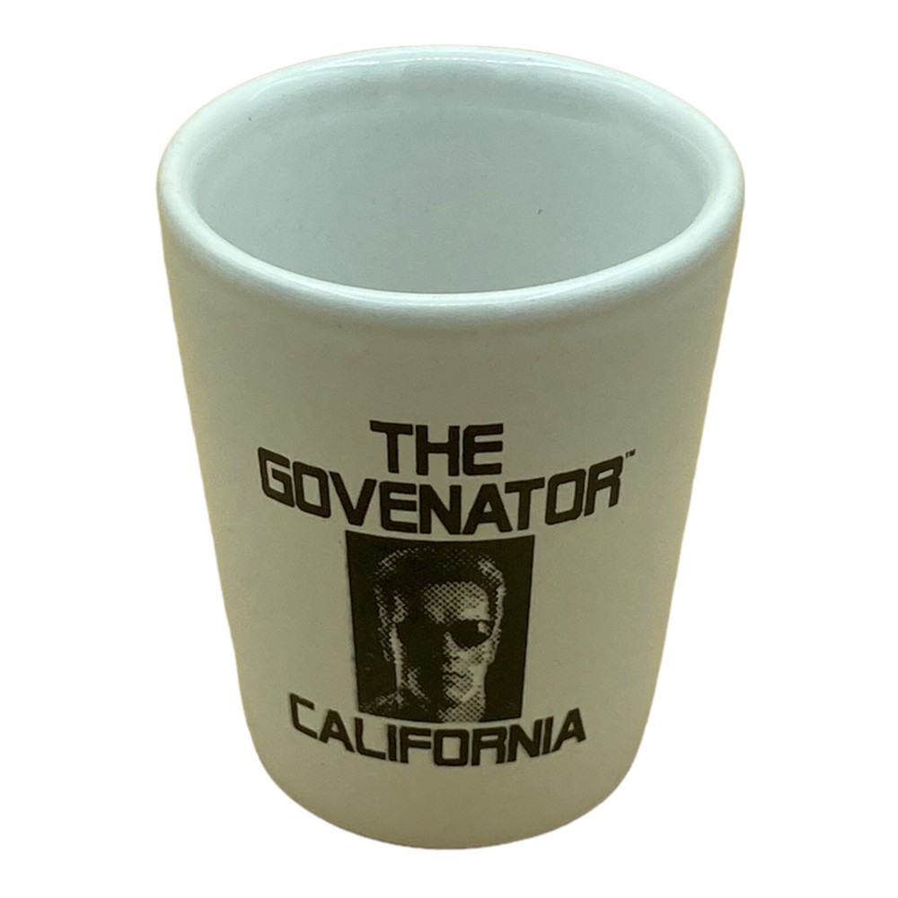 Governator CA Shot Glass White Ceramic Arnold Schwarzenegger