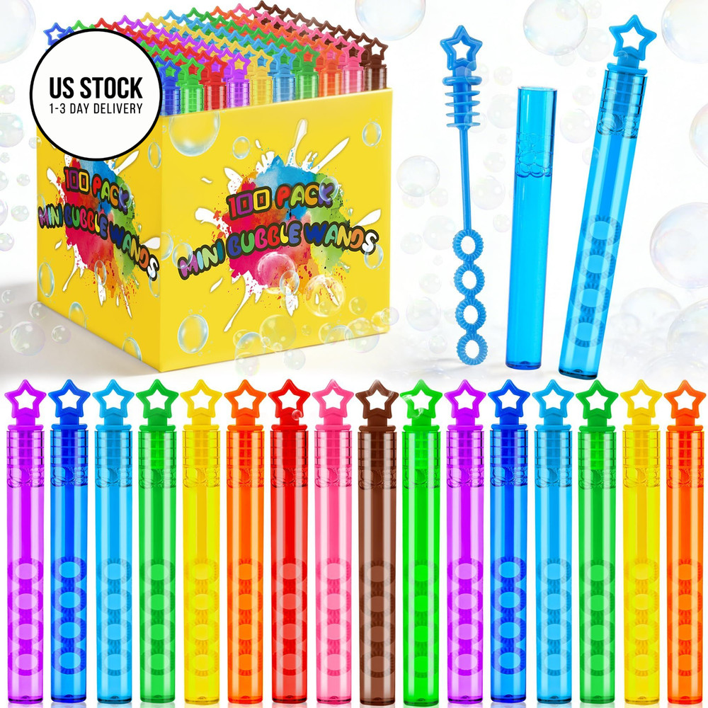 100 Pack Mini Star Bubble Wands Bulk – More Bubbles with Extra Holes, Rainbow
