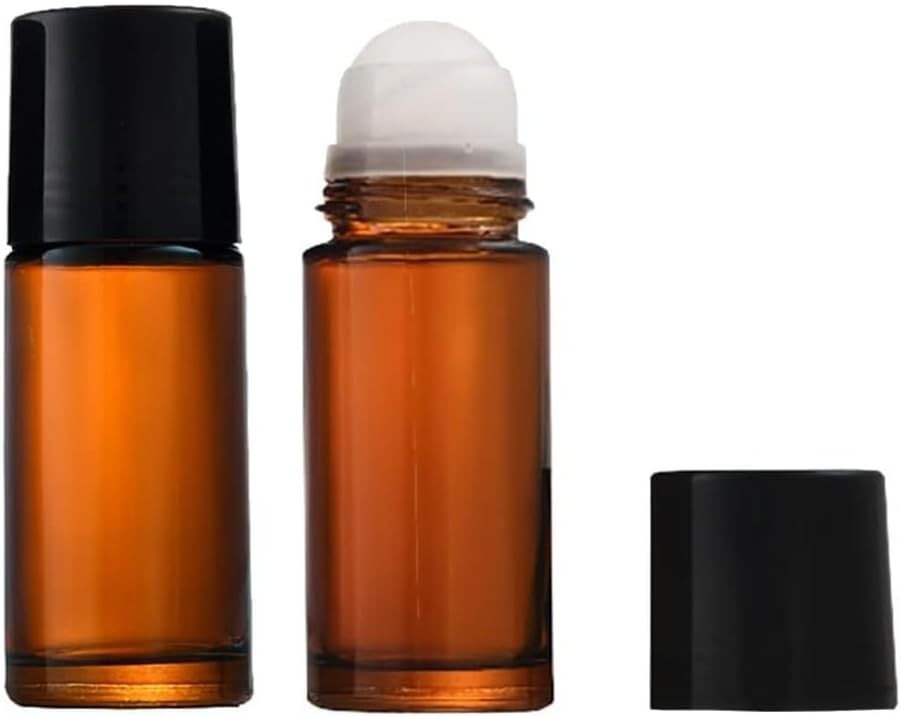 2Pcs Brown 50ml Glass Essential Oil Roller Bottles Refillable Roll on