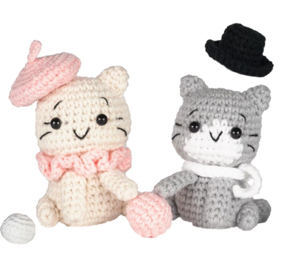 Cat Crochet Kit 2 Pack for Beginners Amigurumi DIY Set with Video Tutorial