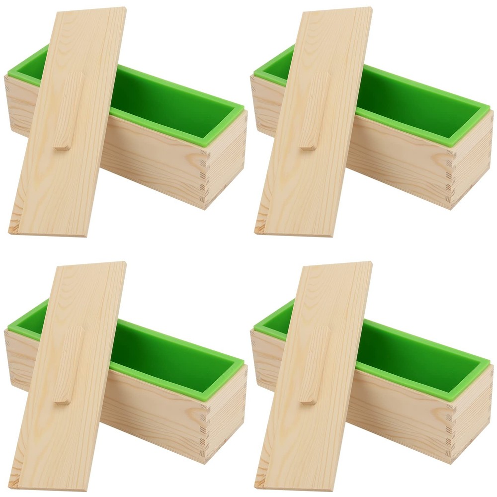 KEILEOHO 4 PCS 42oz Soap Molds, Rectangular Silicone Soap Making Molds with W...