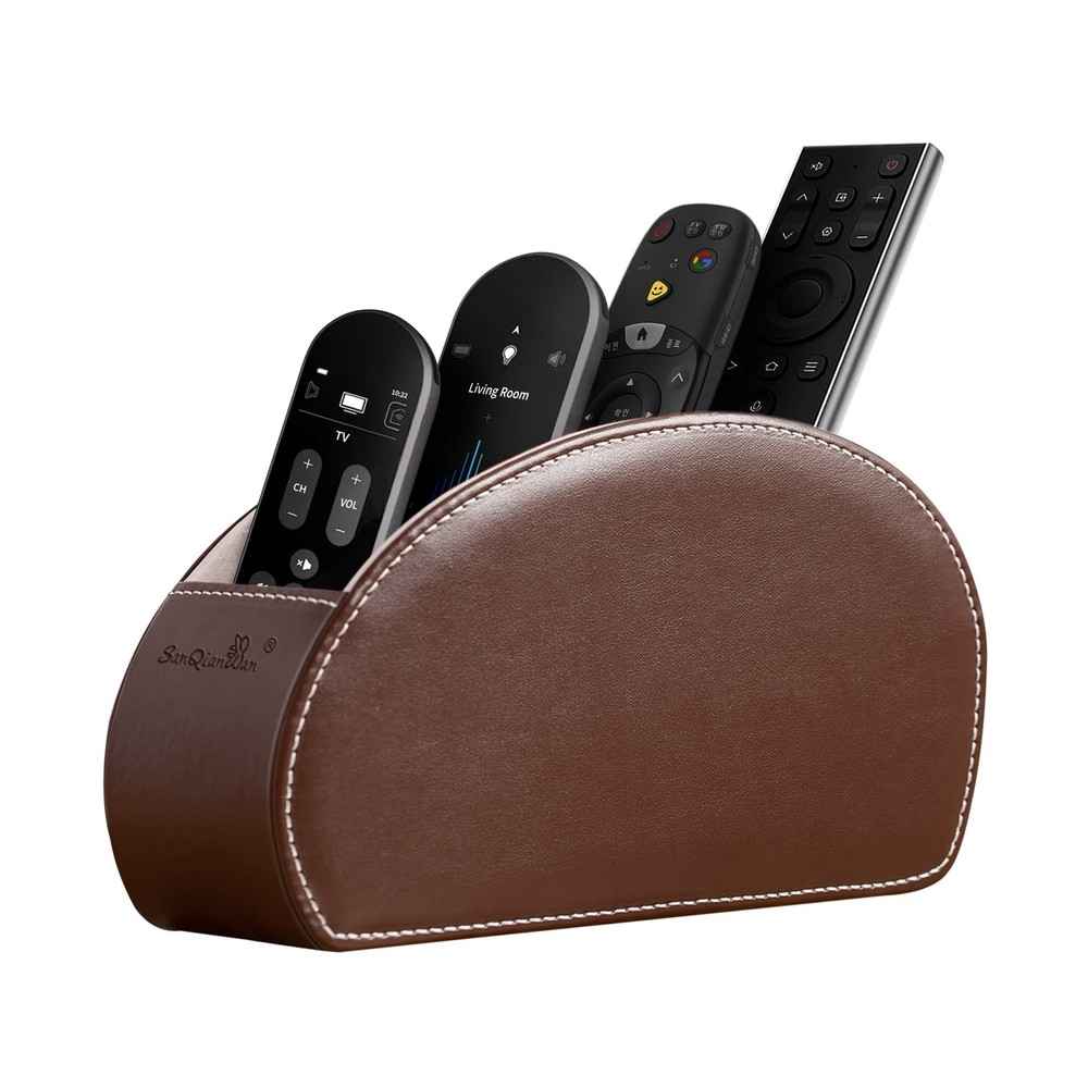 PU Leather Remote Control Holder Organizer Box with 5 Compartments Brown
