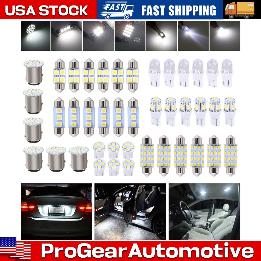 42PCS Car Interior Combo LED Map Dome Door Trunk License Plate Light Bulbs White