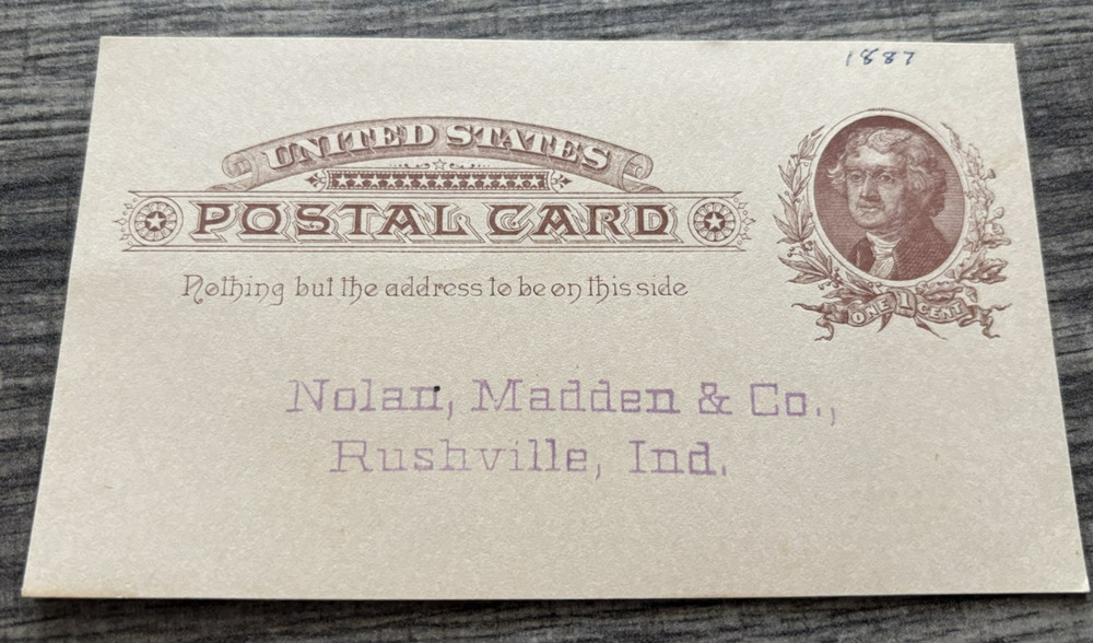 Nolan,Madden & Co, Postal Card 1887   1 cent  #2014