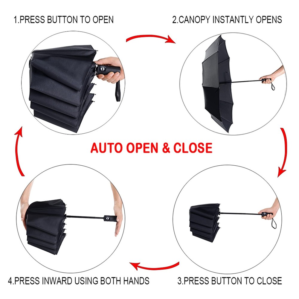 Travel Essentials Umbrella Windproof Compact Collapsible Light Strong Automatic