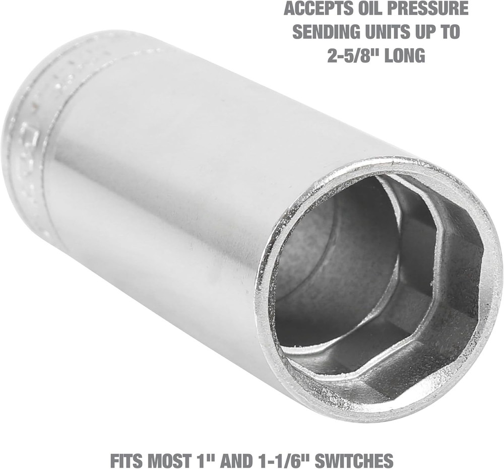 OEMTOOLS 25254 Oil Pressure Switch Socket, 1/2" Drive, Fits One Size, Silver