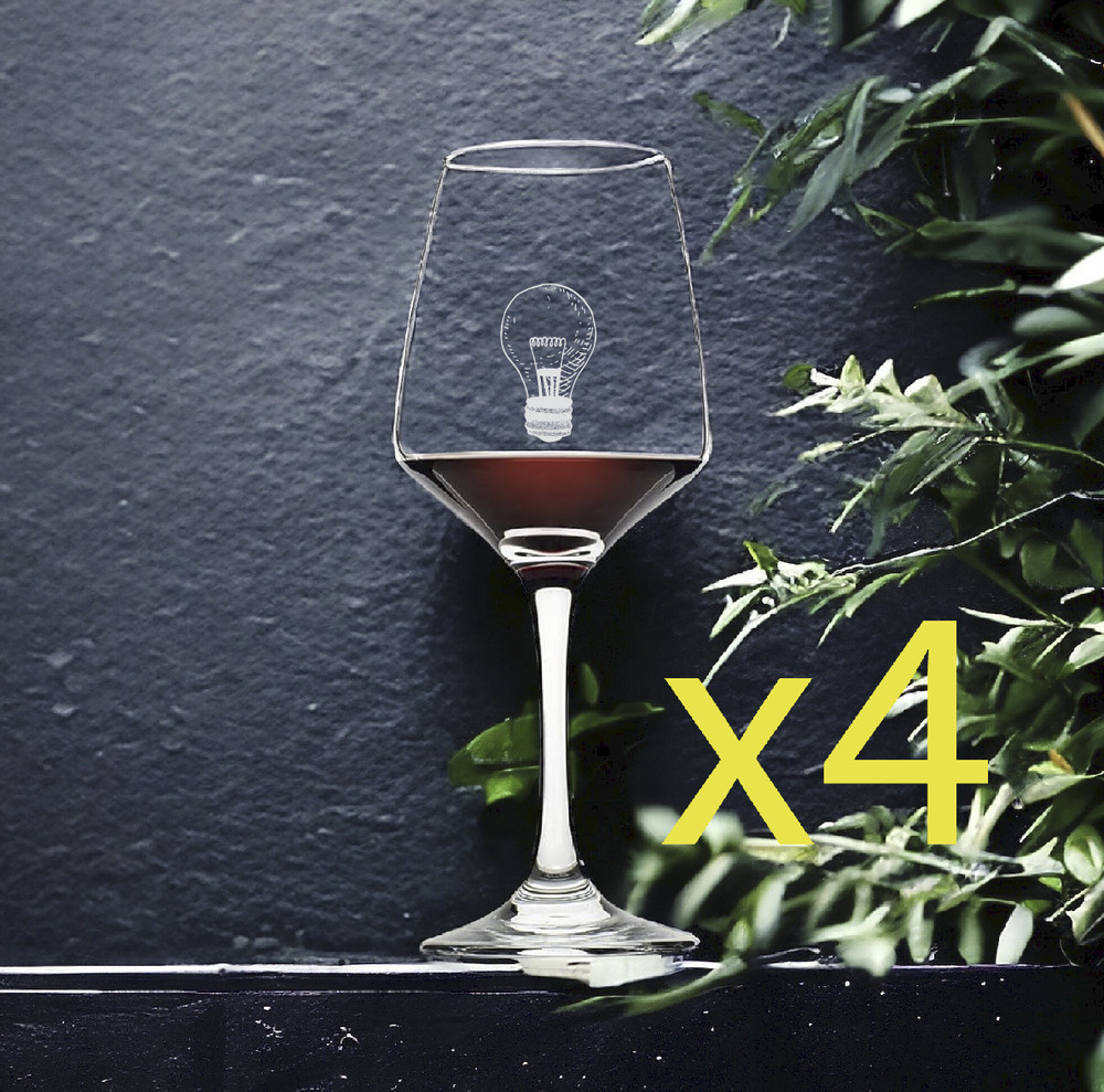 Lightbulb Wine Glasses x4 Premium 12 Oz Personalize Electrical Light NEW