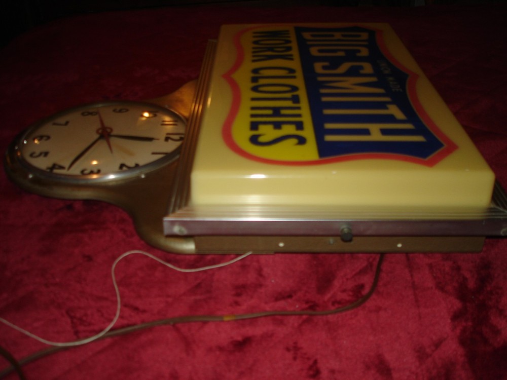 Vintage Big Smith Work Clothes Lighted Advertising Wall Clock Sign Clock Works