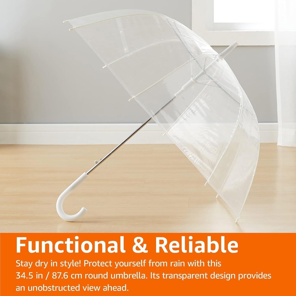 Amazon Basics Clear Umbrella for Rain, Wide Coverage (35" Canopy Diameter)