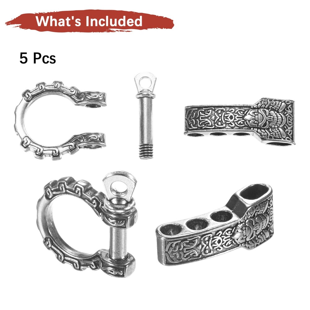 5-Pack Paracord Bracelet Shackle Buckle Pattern Type [Silver, Flat Head]