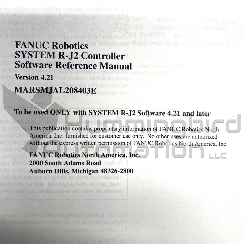 FANUC Robotics MARSMJAL208403E System R-J2 Controller Software Reference Manual