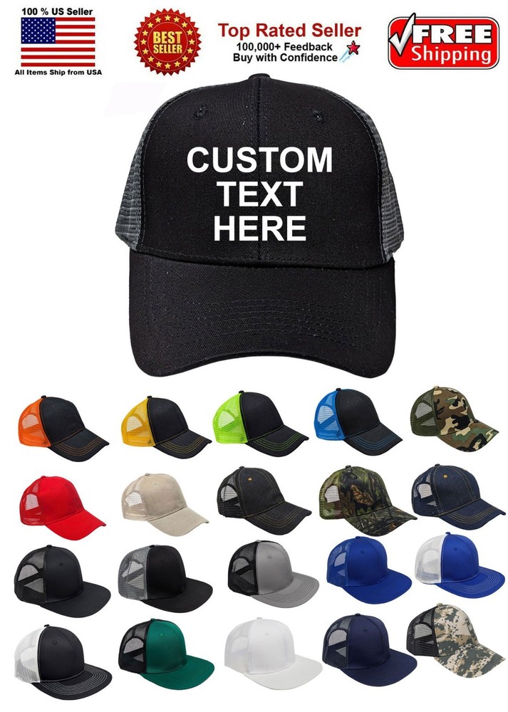 Personalized Embroidered Text Unisex Trucker Cap, Adjustable Hat, Custom Text