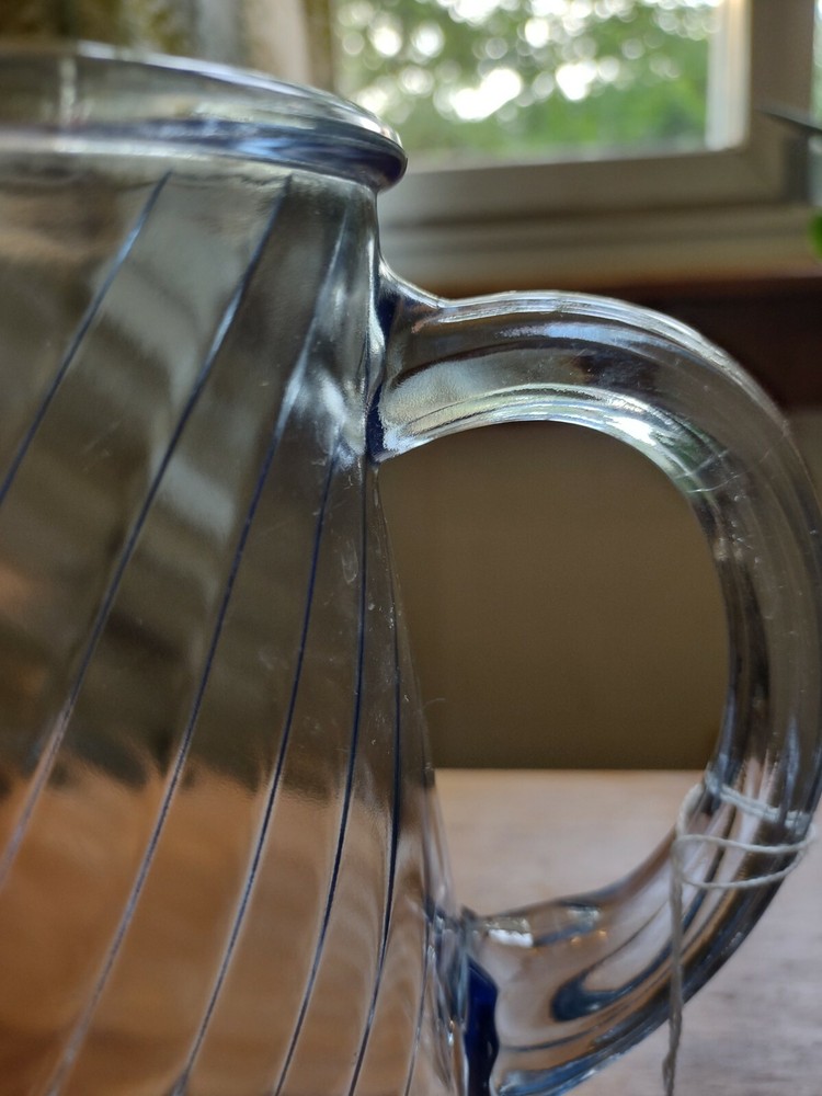 Vintage Blue Pitcher With Swirl Pattern On Inside