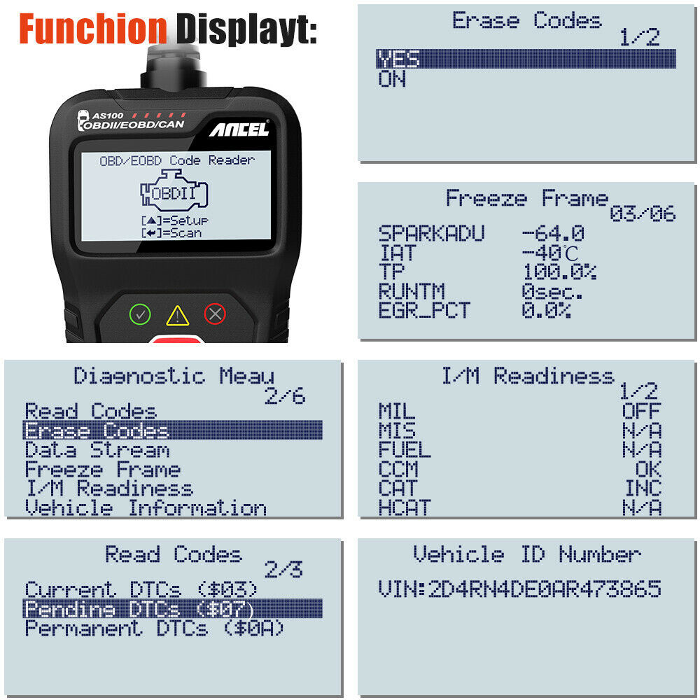 ANCEL AS100 Car OBD2 Scanner Code Reader Check Engine Fault Diagnostic Tool