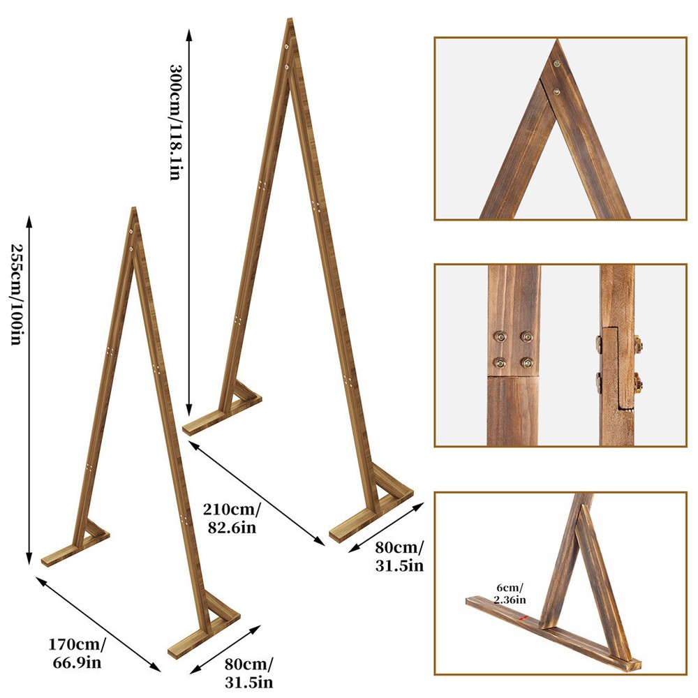 2 Pack Triangle Wooden Wedding Arch Oversized Ceremony Archway Backdrop Frame