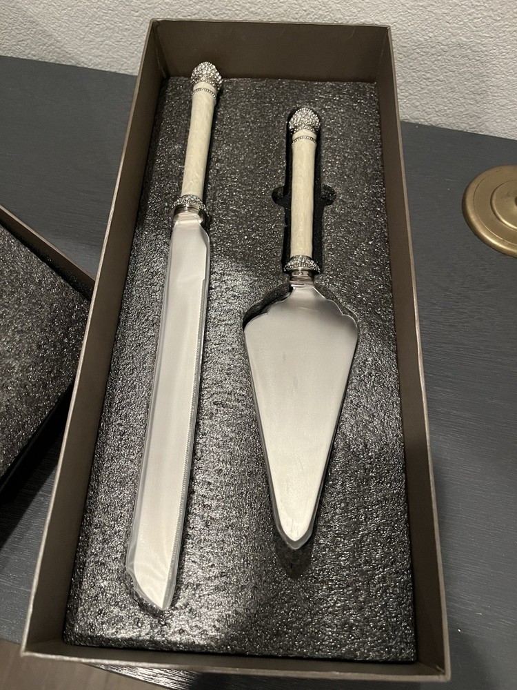 Olivia Riegel Decorative Handle Wedding Cake Knife & Server Set, Silver Ivory