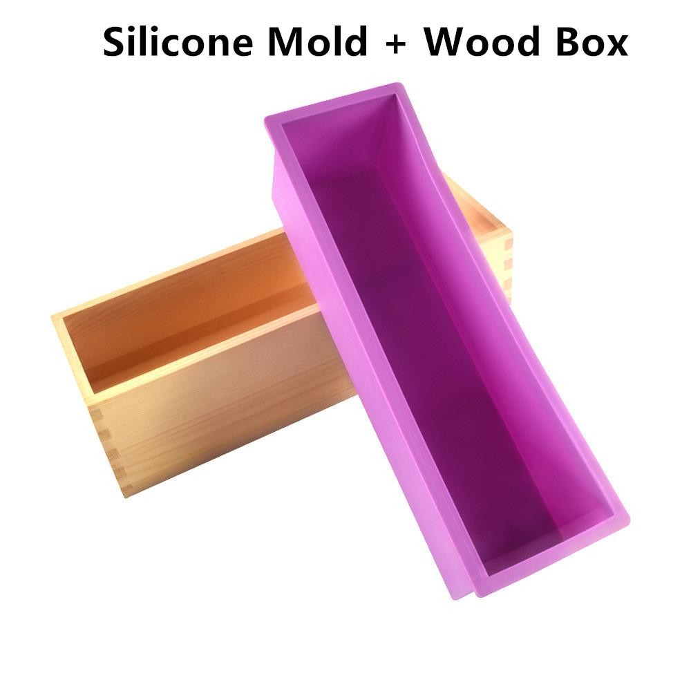 Silicone Soap Mold Rectangular Loaf with Wooden Box for Diy Soap Making