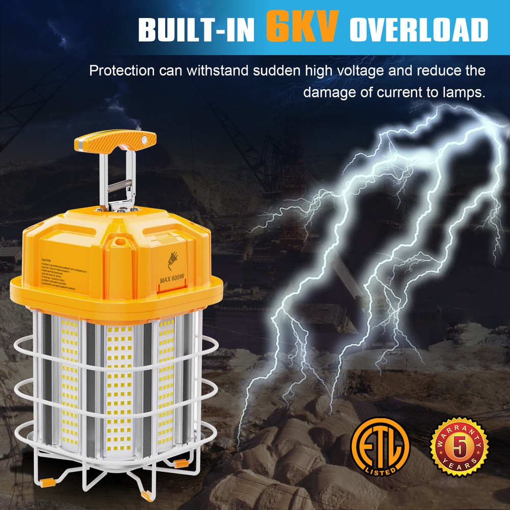 125W LED Temporary Work Light Portable Hanging Work Construction Light 5000K ETL