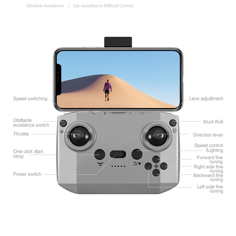 Mini RC Drone 4K Dual Cameras 180° Adjustable Camera Obstacle Avoidance 2Battery