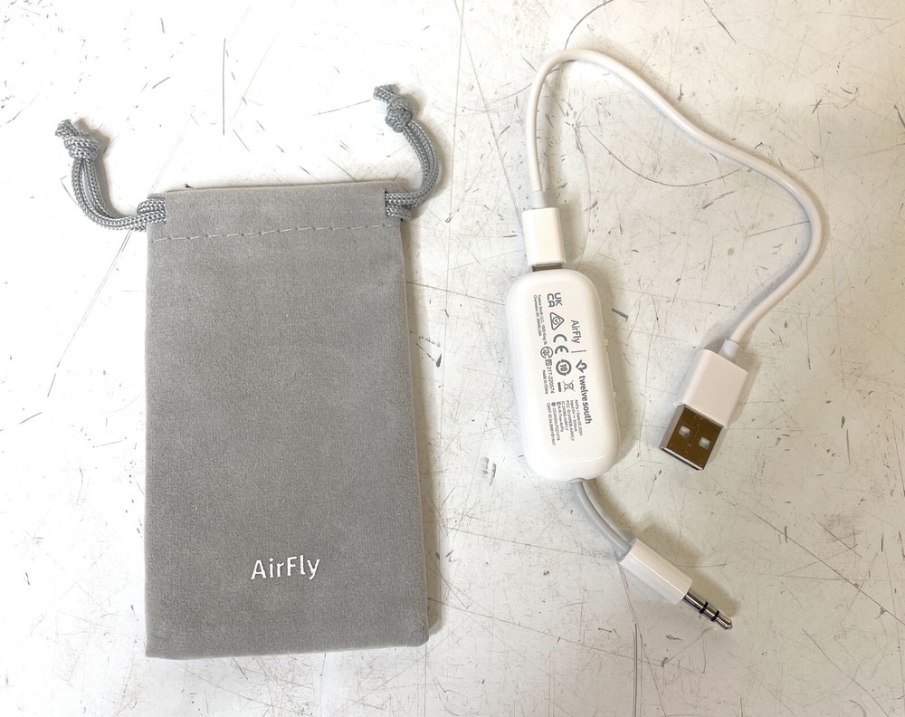 Twelve South AirFly Wireless Bluetooth Transmitter with Gray Pouch, White