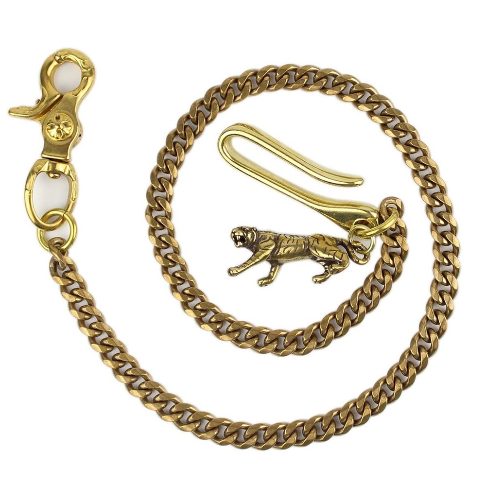 Retro Rustic Solid Brass Keychain Wallet Chain Hook For Men Women Tiger