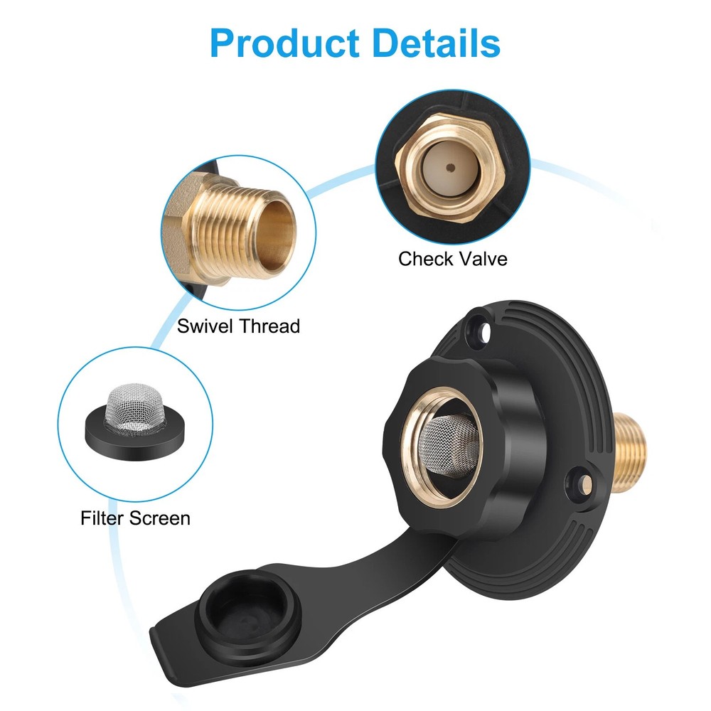 City water inlet RV connection for with check valve brass flange hose fitting