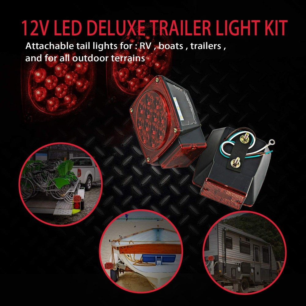 1 pair of Submersible Square Led Trailer Tail Lights Under 80" Brake Boat DOT