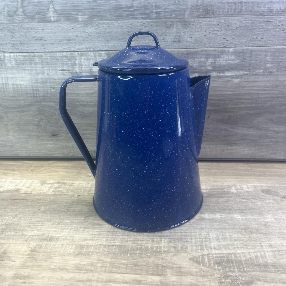 Blue Speckled Enamelware Coffee Pot Campfire Cookware Vintage Kettle