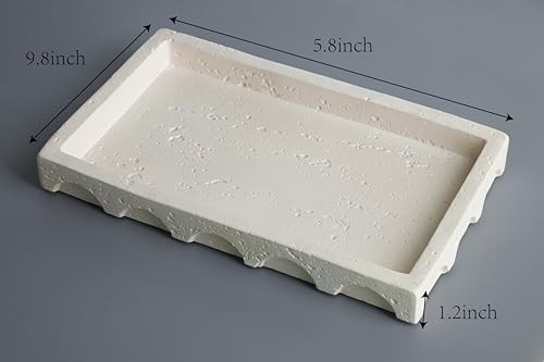 Decorative Tray with Semi-Circular Pattern Edge,Rectangular Concrete Beige