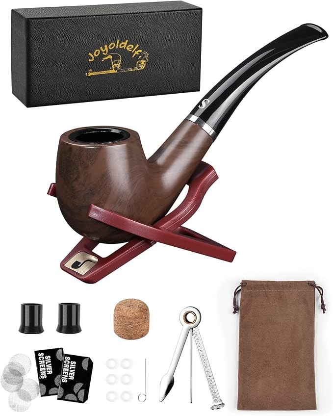 Tobacco Pipe Set, Short Handle Curved Smoking Pipe with Foldable Pipe