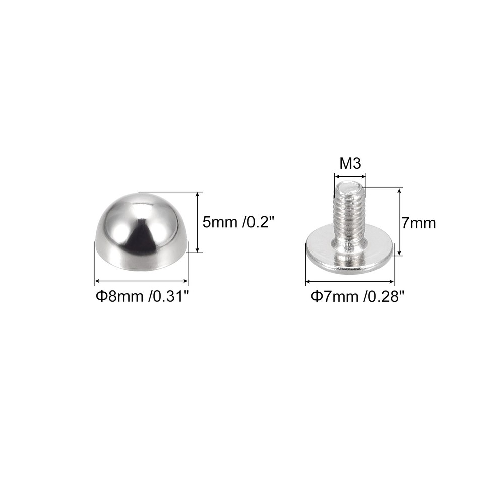8x5mm Back Screw Rivets Solid Round Head Leather Studs Silver 20 Sets