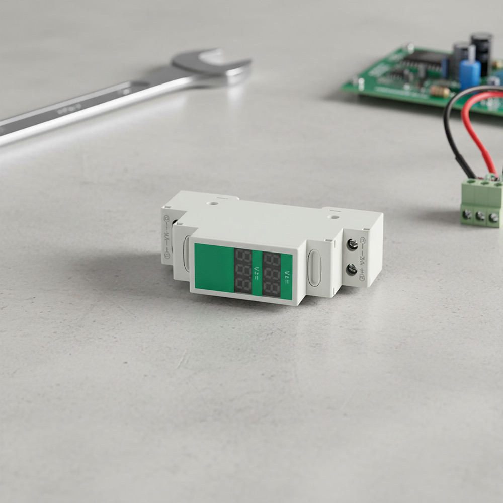 Compact For Din Rail Mountable Voltage Meter with LED Display for DC Use