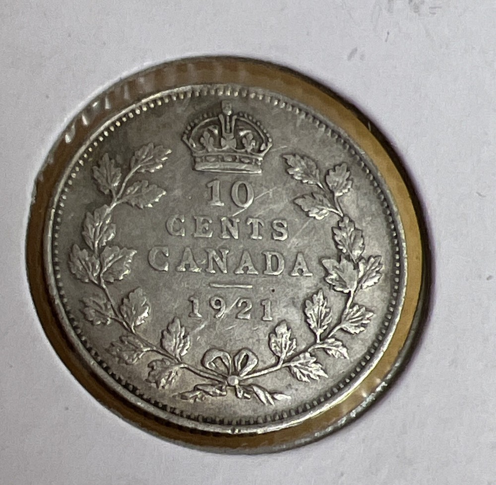 1921 Canada 10 Cent Silver Dime Coin