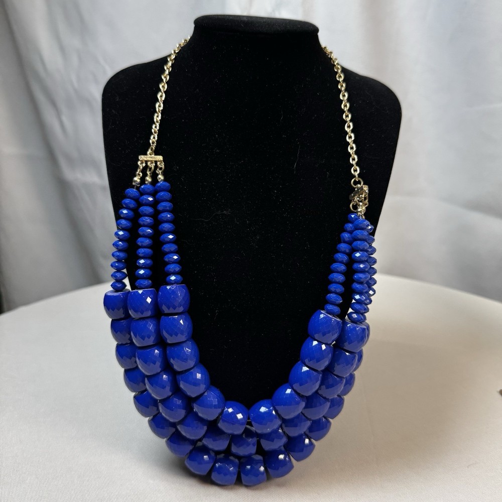 Blue Bead Scoop Triple Layer Bib Necklace