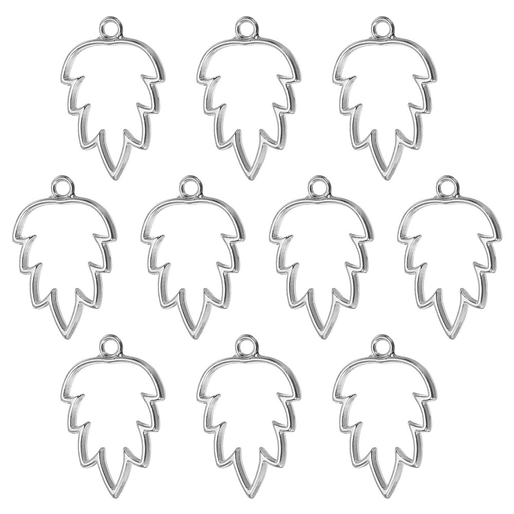 Alloy Open Rear Beast Pendants, 10pcs Maple Leaf Cable Size, Silver
