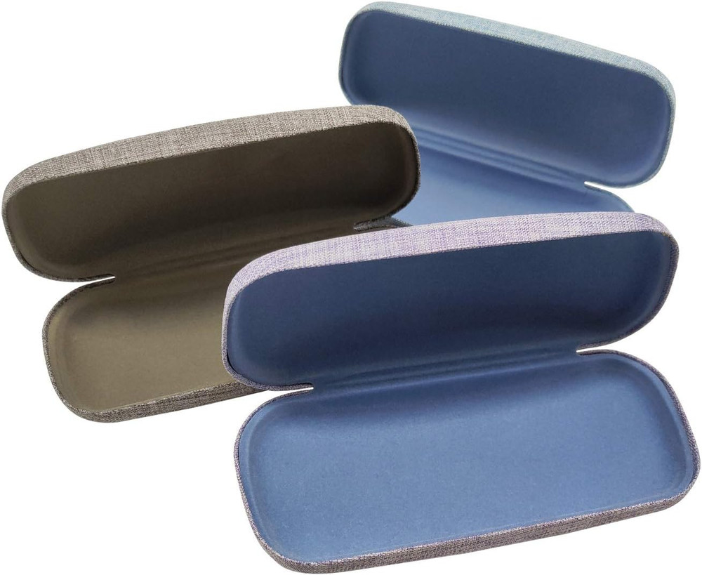 3Pack Hard Shell Eyeglasses Case Protector Linen Fabrics Large Glasses Case Conc