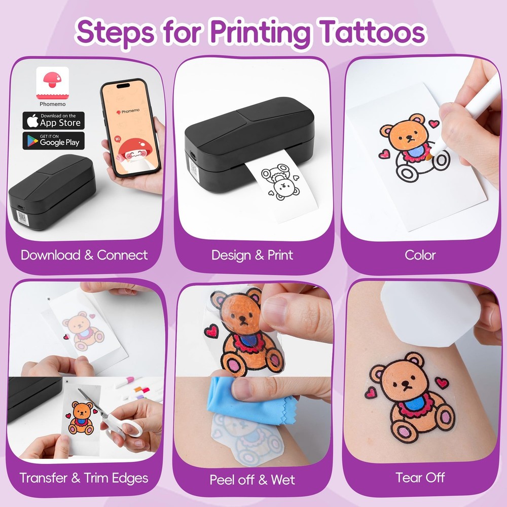 Phomemo TK32 Sticker For Kids Maker Upgrade Kit Temporary Tattoo Maker, Easy...