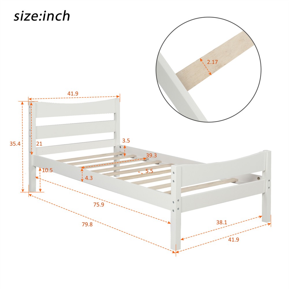 Twin Size Bed Frame Wood Platform Bed Frame with Headboard White/Walnut/Espresso