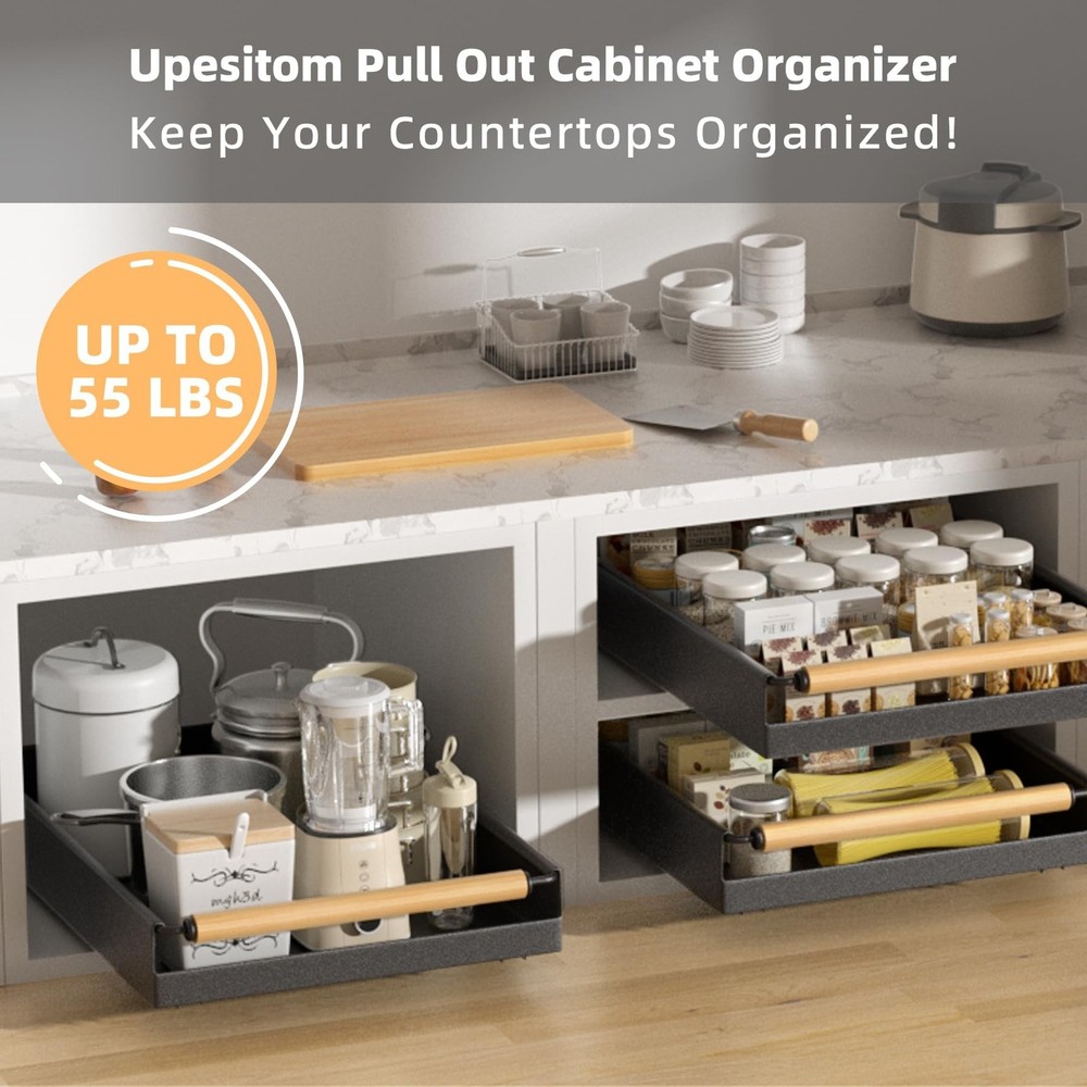 Pull Out Cabinet Organizer, 15.3'' Deep Expandable Slide Out Cabinet Organize...